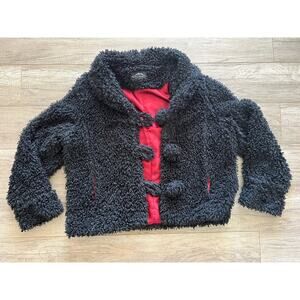 Vegan Faux Fur Teddy Bear Shearling Women's Jacket Black XL Satin Montanaco Coat